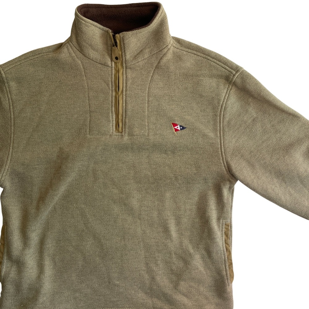 VOS Sports Mens Pullover 1/4 Zip Mock Neck Long Sleeve Sweater Beige,‎ Size L